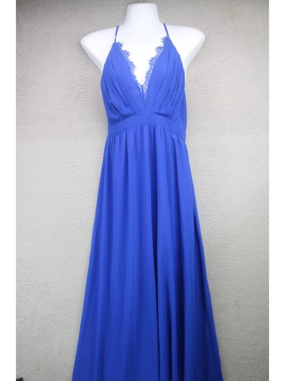 AVR NC Royal Blue Pleated Halter Style Backless Maxi Dress-Medium-Whimsigoth